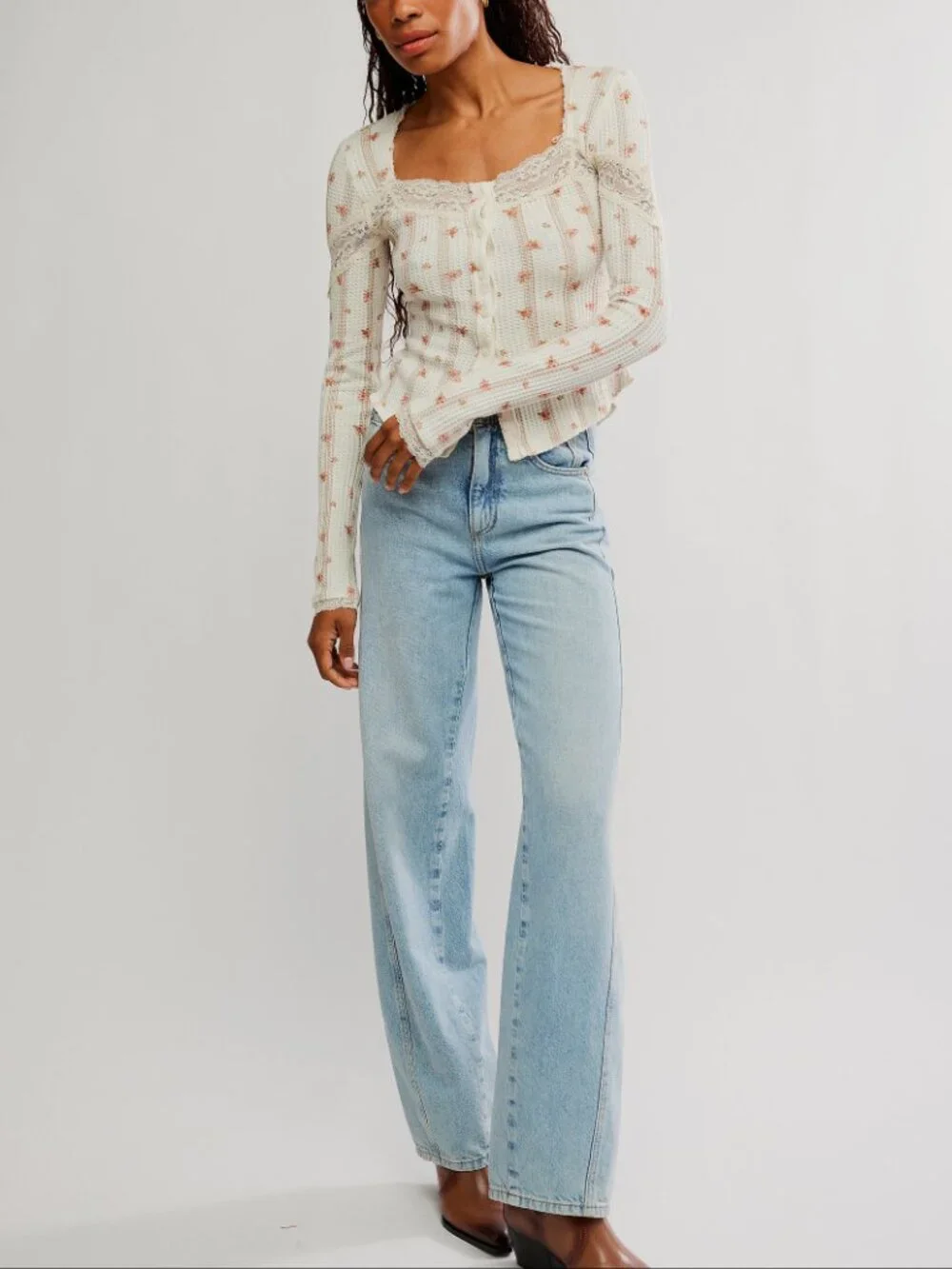 FREE PEOPLE Let's Party Printed Cardi / Tea Combo